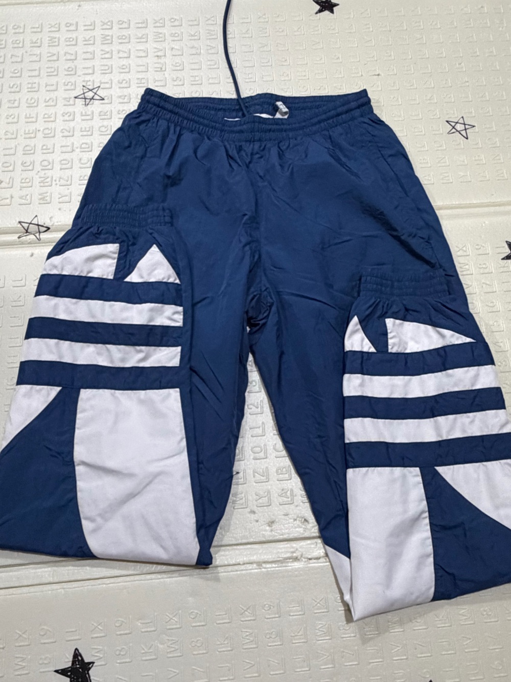 adidas Navy and White Track Joggers with Bold Stripe Panels